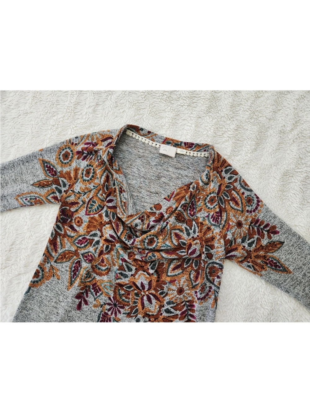 Anthropologie 9-H15 STCL Tunic Gray Floral Draped Cowl Neck Top Medium